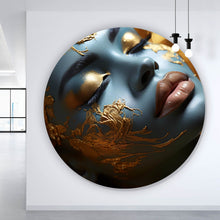 Lade das Bild in den Galerie-Viewer, Aluminiumbild Edles Gesicht mit goldenen Details Kreis
