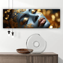Lade das Bild in den Galerie-Viewer, Acrylglasbild Edles Gesicht mit goldenen Details Panorama
