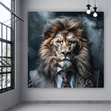 Lade das Bild in den Galerie-Viewer, Acrylglasbild Edles Löwenporträt im eleganten Anzug Quadrat
