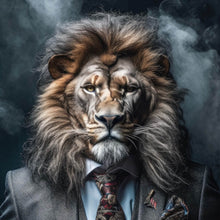 Lade das Bild in den Galerie-Viewer, Spannrahmenbild Edles Löwenporträt im eleganten Anzug Quadrat
