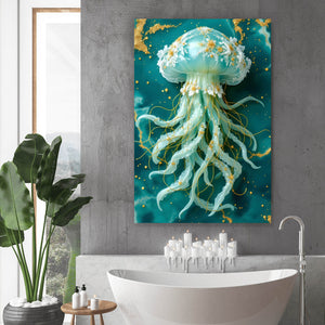 Leinwandbild Edles Quallenmotiv mit floralen Details Hochformat