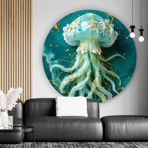 Aluminiumbild Edles Quallenmotiv mit floralen Details Kreis