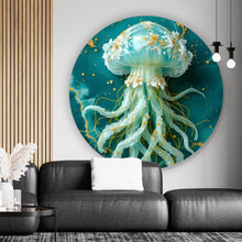 Lade das Bild in den Galerie-Viewer, Aluminiumbild gebürstet Edles Quallenmotiv mit floralen Details Kreis
