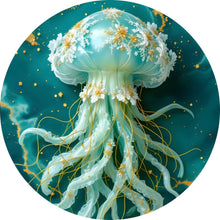 Lade das Bild in den Galerie-Viewer, Aluminiumbild gebürstet Edles Quallenmotiv mit floralen Details Kreis
