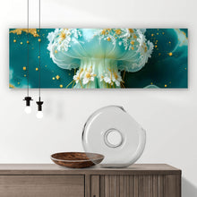 Lade das Bild in den Galerie-Viewer, Aluminiumbild gebürstet Edles Quallenmotiv mit floralen Details Panorama
