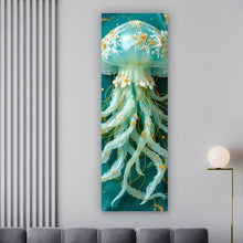 Lade das Bild in den Galerie-Viewer, Leinwandbild Edles Quallenmotiv mit floralen Details Panorama Hoch

