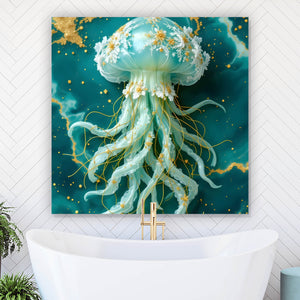 Acrylglasbild Edles Quallenmotiv mit floralen Details Quadrat