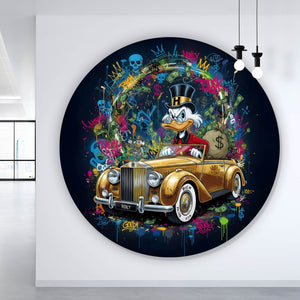 Aluminiumbild Eindrucksvolle Ente in einem Luxusauto Kreis