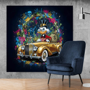 Spannrahmenbild Eindrucksvolle Ente in einem Luxusauto Quadrat