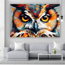 Lade das Bild in den Galerie-Viewer, Aluminiumbild Eindrucksvolle Eulen Malerei Querformat
