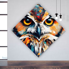 Lade das Bild in den Galerie-Viewer, Aluminiumbild Eindrucksvolle Eulen Malerei Raute

