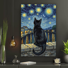 Lade das Bild in den Galerie-Viewer, Poster Eindrucksvolle Katze unter Sternenhimmel Hochformat
