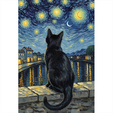 Lade das Bild in den Galerie-Viewer, Spannrahmenbild Eindrucksvolle Katze unter Sternenhimmel Hochformat
