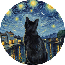 Lade das Bild in den Galerie-Viewer, Aluminiumbild gebürstet Eindrucksvolle Katze unter Sternenhimmel Kreis
