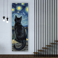 Lade das Bild in den Galerie-Viewer, Leinwandbild Eindrucksvolle Katze unter Sternenhimmel Panorama Hoch
