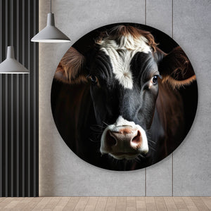 Aluminiumbild Eindrucksvolle Nahaufnahme einer Kuh Kreis