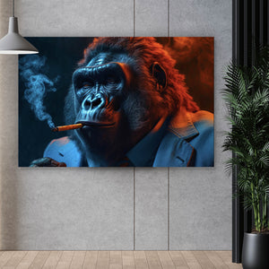 Acrylglasbild Eindrucksvoller Gorilla mit Zigarre Querformat