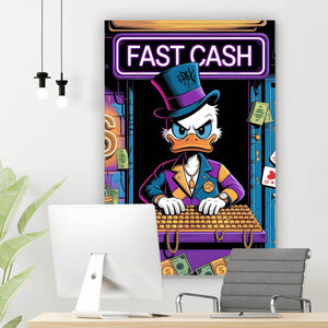 Poster Eindrucksvolles Entenmotiv mit Geldsymbolen Hochformat