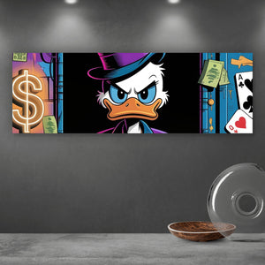 Leinwandbild Eindrucksvolles Entenmotiv mit Geldsymbolen Panorama