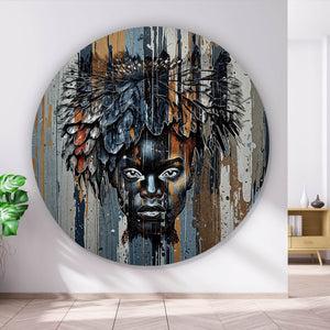 Aluminiumbild gebürstet Eindrucksvolles Frauengesicht Kreis