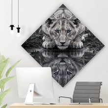 Lade das Bild in den Galerie-Viewer, Acrylglasbild Eindrucksvolles Löwenjunges Spiegelbild Raute
