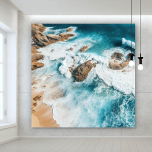 Leinwandbild Eindrucksvolles Meeresrauschen auf Felsen Quadrat