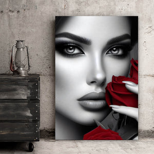 Leinwandbild Elegante Frau mit Rosen und Schmuck No. 2 Hochformat