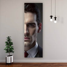 Lade das Bild in den Galerie-Viewer, Acrylglasbild Eleganter Mann und Sportwagen vor moderner Architektur Panorama Hoch
