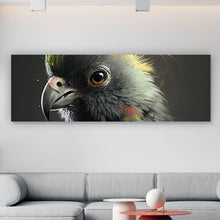 Lade das Bild in den Galerie-Viewer, Aluminiumbild gebürstet Eleganter Vogel mit gelbem Kamm auf dunklem Hintergrund Panorama
