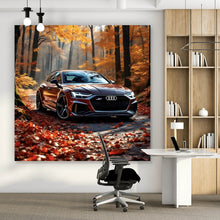 Lade das Bild in den Galerie-Viewer, Poster Elegantes Auto in herbstlicher Waldlandschaft Quadrat
