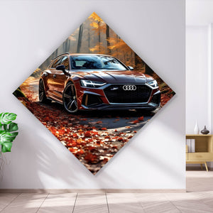 Poster Elegantes Auto in herbstlicher Waldlandschaft Raute