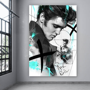 Aluminiumbild Elvis Presley in dynamischem künstlerischen Stil Hochformat