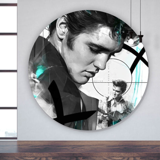 Aluminiumbild Elvis Presley in dynamischem künstlerischen Stil Kreis