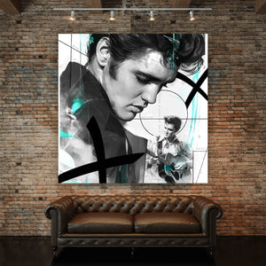 Aluminiumbild Elvis Presley in dynamischem künstlerischen Stil Quadrat