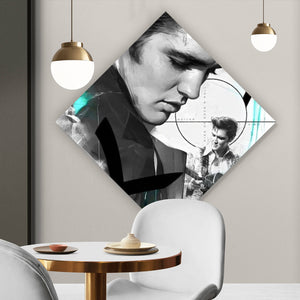 Aluminiumbild Elvis Presley in dynamischem künstlerischen Stil Raute