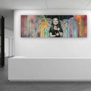 Poster Engel Mädchen mit Schirm Pop Art Panorama
