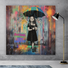 Lade das Bild in den Galerie-Viewer, Aluminiumbild gebürstet Engel Mädchen mit Schirm Pop Art Quadrat
