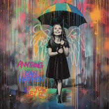 Lade das Bild in den Galerie-Viewer, Aluminiumbild gebürstet Engel Mädchen mit Schirm Pop Art Quadrat
