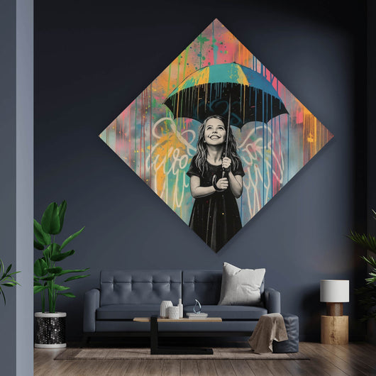 Poster Engel Mädchen mit Schirm Pop Art Raute