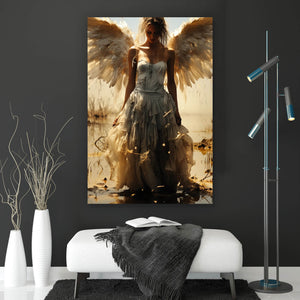 Leinwandbild Engelsporträt in mystischer Atmosphäre Hochformat