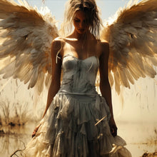 Lade das Bild in den Galerie-Viewer, Aluminiumbild gebürstet Engelsporträt in mystischer Atmosphäre Quadrat
