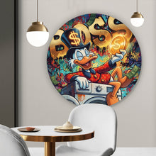 Lade das Bild in den Galerie-Viewer, Aluminiumbild Entenboss mit Geldmotiv Kreis
