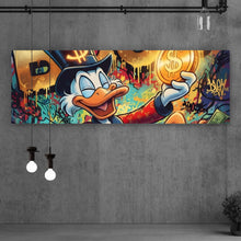 Lade das Bild in den Galerie-Viewer, Aluminiumbild Entenboss mit Geldmotiv Panorama
