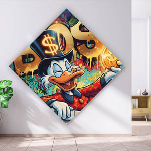 Acrylglasbild Entenboss mit Geldmotiv Raute