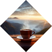 Lade das Bild in den Galerie-Viewer, Poster Entspannte Berglandschaft mit Kaffee am Morgen Raute
