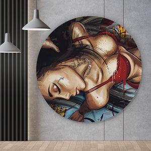 Aluminiumbild Erotische Frau mit Tätowierungen Kreis