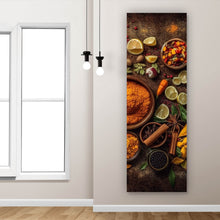 Lade das Bild in den Galerie-Viewer, Acrylglasbild Exotische Gewürze auf rustikalem Holztisch Panorama Hoch
