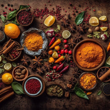 Lade das Bild in den Galerie-Viewer, Spannrahmenbild Exotische Gewürze auf rustikalem Holztisch Quadrat
