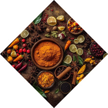 Lade das Bild in den Galerie-Viewer, Aluminiumbild Exotische Gewürze auf rustikalem Holztisch Raute
