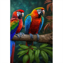 Lade das Bild in den Galerie-Viewer, Acrylglasbild Exotische Papageien auf Ast sitzend Hochformat
